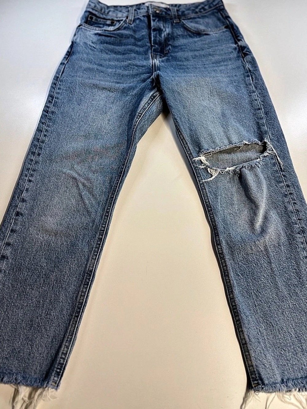TOPSHOP Straight Leg Distressed Jeans Blue Size M (8)